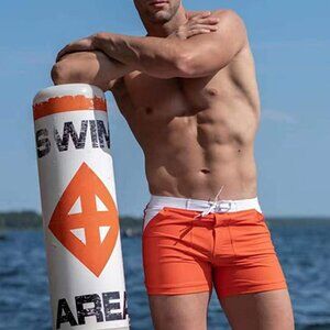 Mens TADDLEE Orange White Square Cut Swim Trunks XL